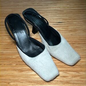 Vintage Joannoy fur white/cream slingback kitten heels